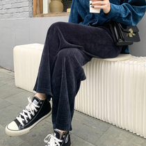 Light core suede pants woman 2020 new display slim loose straight drum pants down wide leg pants woman autumn winter high waist pituality