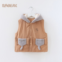 Small shell baby childrens clothing vest hooded autumn and winter new male baby clip Cotton horse clip outside wear girls warm clothes