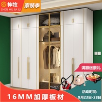 Light luxury wardrobe extremely simple modern glass swing door overall wooden home bedroom economical combination large cabinet