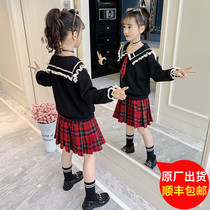 Girl dress dress 2021 Spring and Autumn new style in the big children College wind Net red fashionable pleated skirt two-piece tide