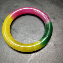 Qing Dynasty three-color jadeite bracelet ice round strip Emperor green yellow violet orchid jade bracelet antique collectibles