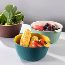 RIMBOR Bright Treasure double-layer hollow drain basket kitchen plastic wash basket fruit Basin home creative fruit basket set