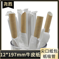 Disposable paper straw paper wrap Kraft paper 12mm large diameter pointed straw 25 sets