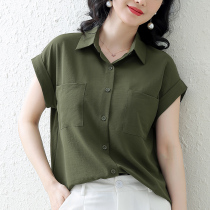 Green Shirt Woman Summer 2022 New Design Sensation Small Crowdsourced Lady Snowspun Short Sleeve Blouse