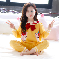 Girls  pajamas Childrens spring and Autumn cotton long-sleeved thin suit Little girl cartoon childrens home clothes two-piece set