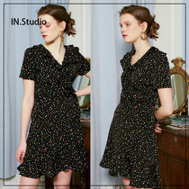 IN Home 19 Spring Korean designer brand VEM VER Color Polka Dot half sleeve lace-up dress