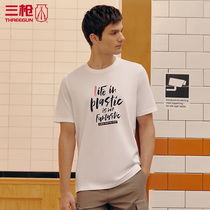 Three gun T-shirt men summer print cotton short sleeve water soft cotton round neck mens sweatshirt youth white casual 23499