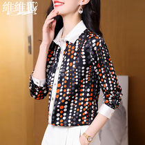 Heavy Pound Genuine Silk Shirt Woman 2022 Early Spring New Wave Point Temperament Slim Long Sleeve Mulberry Silk Lady Shirt