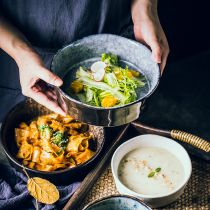 Japanese Pudding Bowl Fruit Salad Bowl Ceramic Bowl Restaurant Large Curry Chicken Bowl Restaurant Deep Bowl Soup Bowl