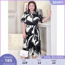 MSShe big code womens dress 2022 new summer clothes fat mm light lavish rich and luxurious manly printed 100 plex-style dress shirt style dress