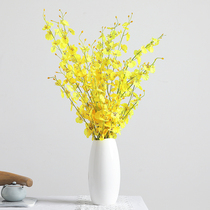 High-Grade 5 Fork Yellow dancing orchid simulation flower European blue fake flower living room interior decoration long pole wedding flower art