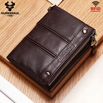 Men Wallets Genuine Leather RFID Blocking Wallet Hasp Zipper