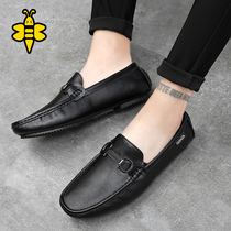  Casual shoes mens 2021 new leather doudou shoes mens suit Korean version of the wild trend soft-soled British lazy tide shoes