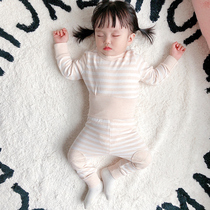 Baby autumn clothes and trousers set cotton childrens underwear cotton high waist Belly Belly Belly boys and girls spring and autumn sleeping clothes