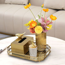 Light luxury living room tea table tissue box decorations Nordic ins style simple gold tray floral soft with set