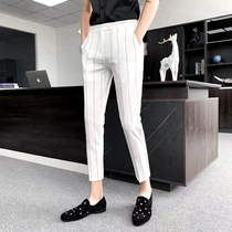 Fashion British striped trousers men slim small feet fashion business cropped pants Casual joys boutique thin pants
