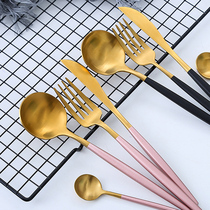 Nordic spoon Portuguese Golden Knife and Fork household 304 stainless steel Western tableware steak knife fruit fork