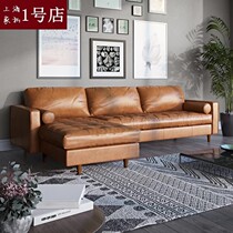 Nordic Light Lavish Genuine Leather Trio Sofa Head Layer Cow Leather Small Family Style Living Room Composition Sample Board Room Your Princess Corner Sofa