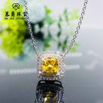 Light luxury necklace female Moisan Princess Square yellow diamond pendant 925 sterling silver plated 18K gold choker group inlaid with full Diamond