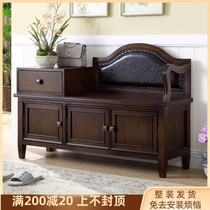 American solid wood changing shoes stool shoes cabinet with backrest drawers Home door-to-door users can sit on the shoes stool storage stool