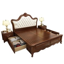 European bed solid wood master bedroom adult bed 1 8 beige white princess bed carved modern wedding bed 1 5 m storage big bed