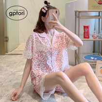 Japanese pajamas womens summer ins style net red thin section ice silk short-sleeved sweet girl lace BAO WEN home service
