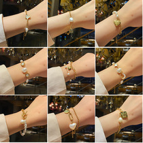 Korean version of simple titanium steel pearl bracelet female ins love star Moon double layer girlfriends stainless steel Cuban chain tide hand decoration