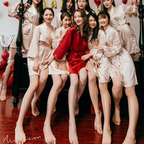 Wedding morning robe female bridal bridesmaid Group Ice Silk wedding pajamas red bathrobe female long summer thin model