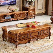 European-style marble coffee table solid wood carved living room coffee table TV cabinet combination American small household tea table