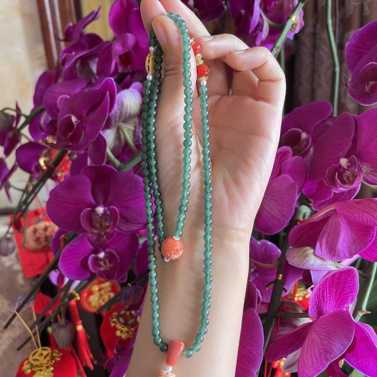 Flowers high end jewelry jade chain