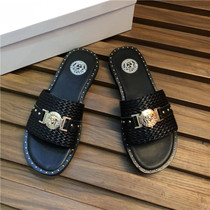 2020 Summer genuine leather Preparation Korean version of personality Slippers Medusa Beach Shoes Black Sloth Sandals Tide
