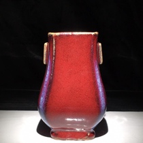 Antique collection old goods old Jun kiln glaze double ear bottle bottle appreciation bottle ornaments old objects collection national trend study room