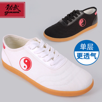 Jinwu Tai Chi shoes white and black canvas shoes womens single layer breathable cow tendon bottom morning exercise cloth shoes spring and summer sports shoes men