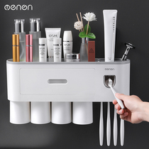 Automatic toothpaste dispenser artifact Wall-mounted household extruder set free hole bathroom toothbrush shelf
