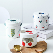 Sakura on the flowers wind soup cup can double-ear ceramic birds nest stew Cup creative with lid water stew home heat-resistant model
