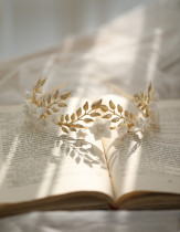 European style hair hoop gold leaf silver leaf white flower ceramic crown elegant export high quality bridal hair accessories