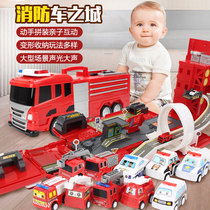 Child Toy Deformation Containing Parking Lot Fire Engineering Excavator Track Alloy Small Car Boy Stirring Car