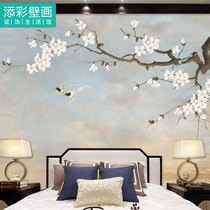Neoclassical hand-painted meticulant magnolia flower and bird picture art film and television Wall wallpaper bedside living room beauty salon custom wall cloth