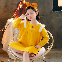 Girls  night dress spring and Autumn childrens long sleeves Cute princess baby middle and large childrens round neck Western style cotton home clothes summer