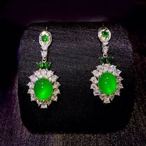 Jewelry 925 Silver Platinum-plated Inlay Madagascar Natural Green Chalcedony Earrings Earrings Earrings Earrings