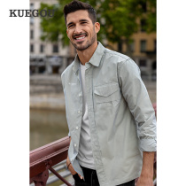 Special price] Mens long sleeve shirt Letters Printed Pocket Decoration Inch Shirt Male Trend Casual Lining 6910