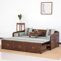Chinese Arhat bed Push-pull bed Pure solid wood bed Collapse thick hoard carved old elm Zen furniture Arhat bed Bed