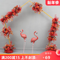 Wedding props wrought iron arches Golden happy door flower stand wedding scene stage background layout geometric pentagon