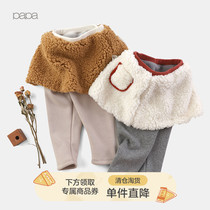 papa autumn and winter men and women baby fake two pants baby warm plus velvet trousers baby fashionable color pair pants