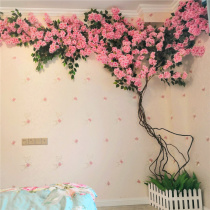 Simulation cherry blossom branch fake flower indoor living room air conditioning pipe shielded ceiling mesh red shop decorated with flower wall peach blossom