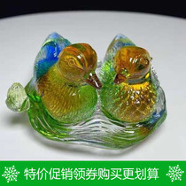 Ancient French glazed mandarin duck ornaments a pair of pink crystal furnishings bedroom bedside