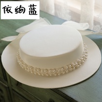 (Bridal headwear) female gauze hat 2020 French elegant pearl flat top summer travel fashion wild Eaves