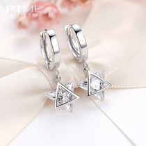 Geometric sterling silver earrings female Korean temperament Net Red cold wind earrings short six star star simple earrings thin