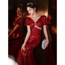 Fishtail Evening Gown 2022 New Advanced Texture Red Light Extravagant host Annual Meeting Banquet Dress dresses Dress