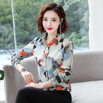 Floral chiffon shirt women long sleeve spring 2020 new foreign style shirt Korean version of retro Hong Kong flavor top printed inch
